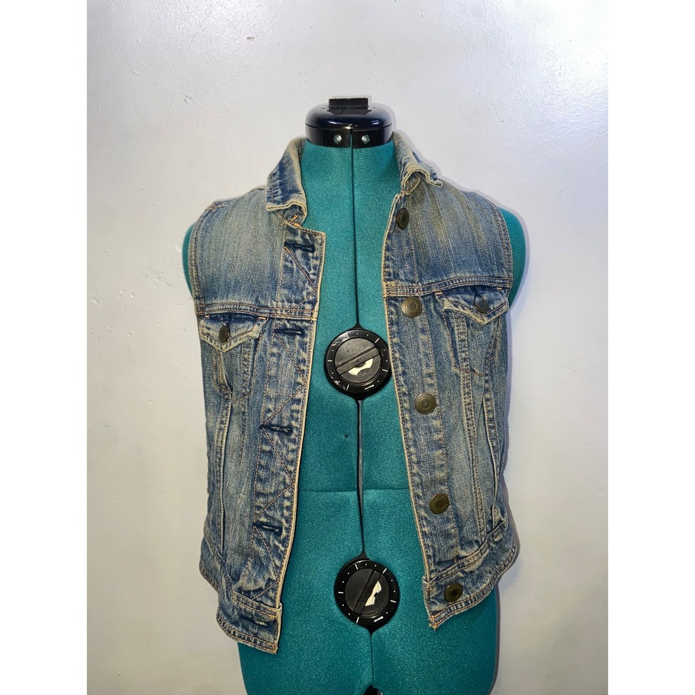 American Eagle Outfitters XS Denim Vest Medium Wash Cotton Trucker Y2K Western